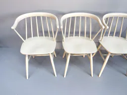 Set of 4 White Lacquered Spindle Chairs, Nesto Sweden, 1960s