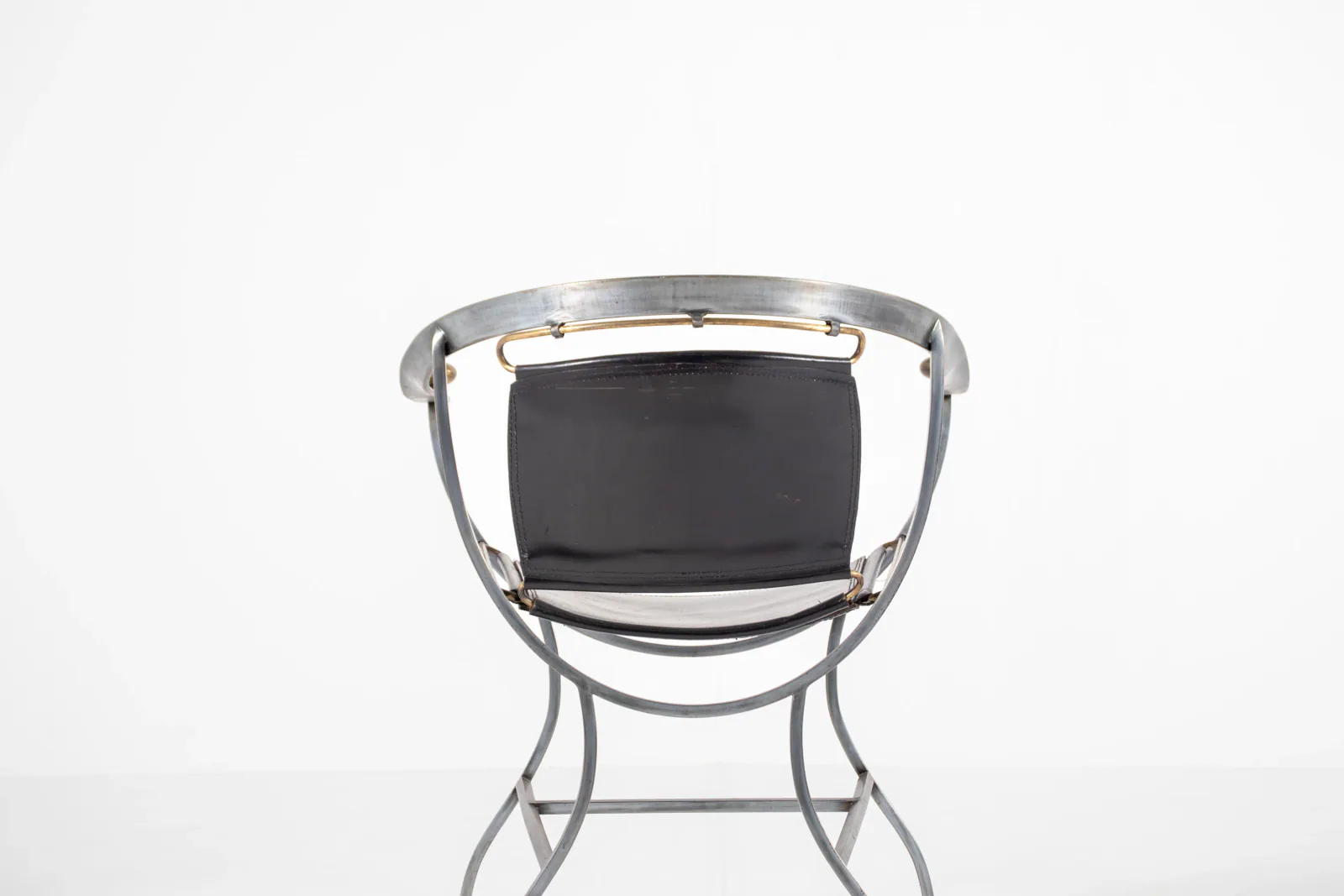 Alberto Orlandi Pompei Armchair in Steel, Bronze and Black Leather