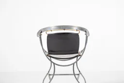Alberto Orlandi Pompei Armchair in Steel, Bronze and Black Leather