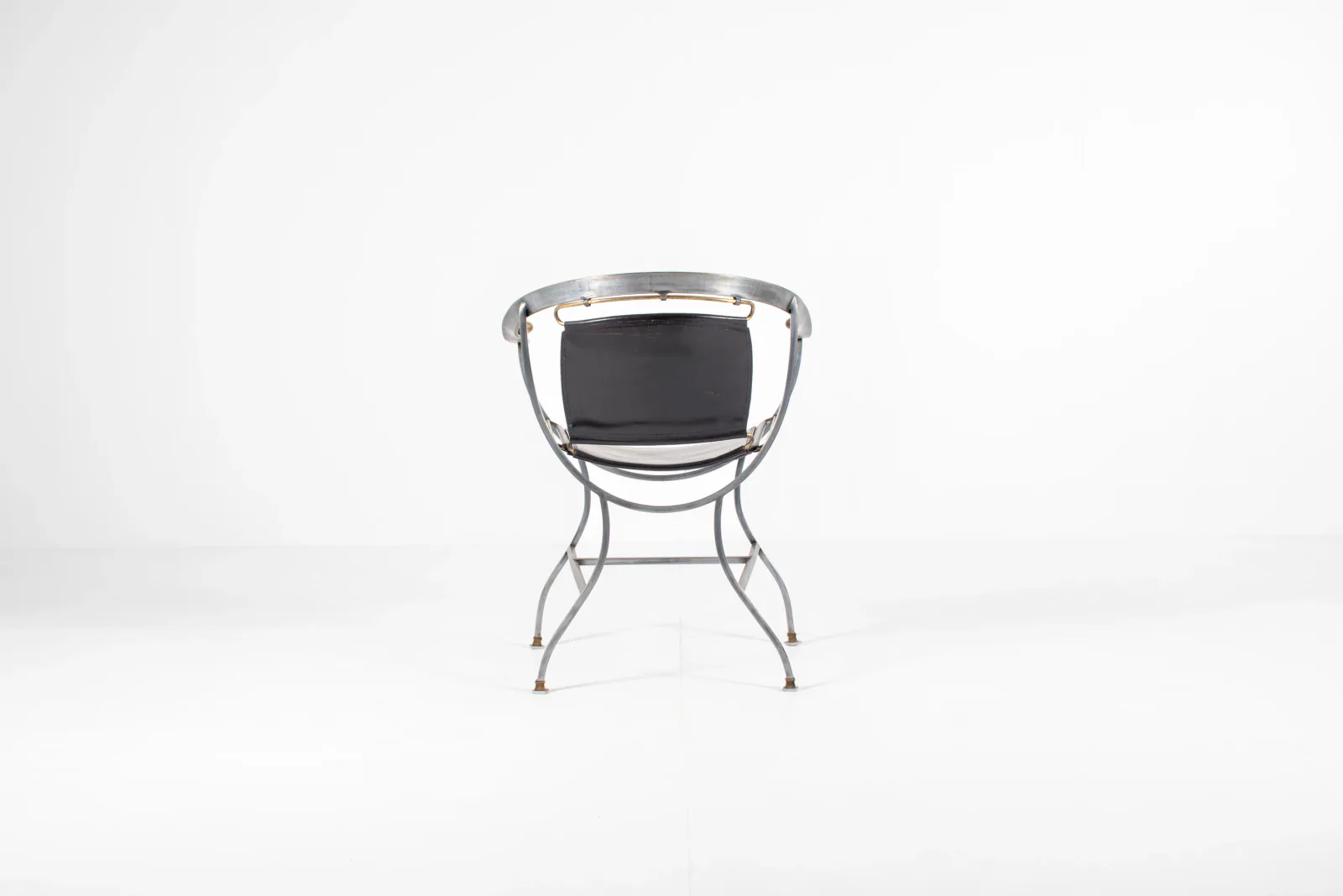 Alberto Orlandi Pompei Armchair in Steel, Bronze and Black Leather