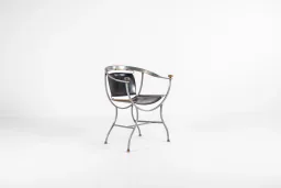 Alberto Orlandi Pompei Armchair in Steel, Bronze and Black Leather
