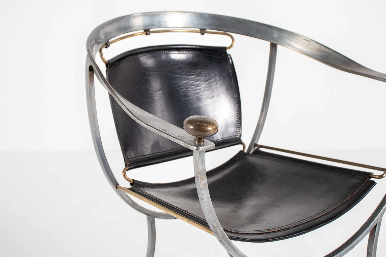 Alberto Orlandi Pompei Armchair in Steel, Bronze and Black Leather