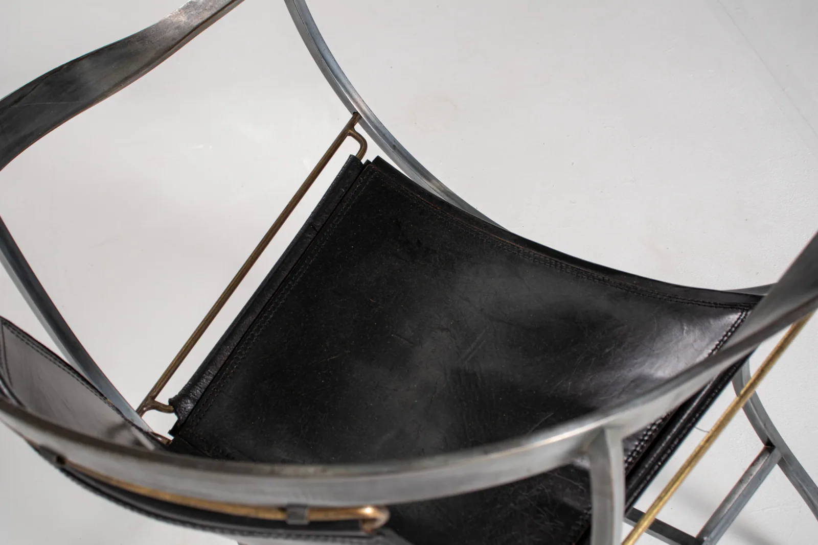 Alberto Orlandi Pompei Armchair in Steel, Bronze and Black Leather