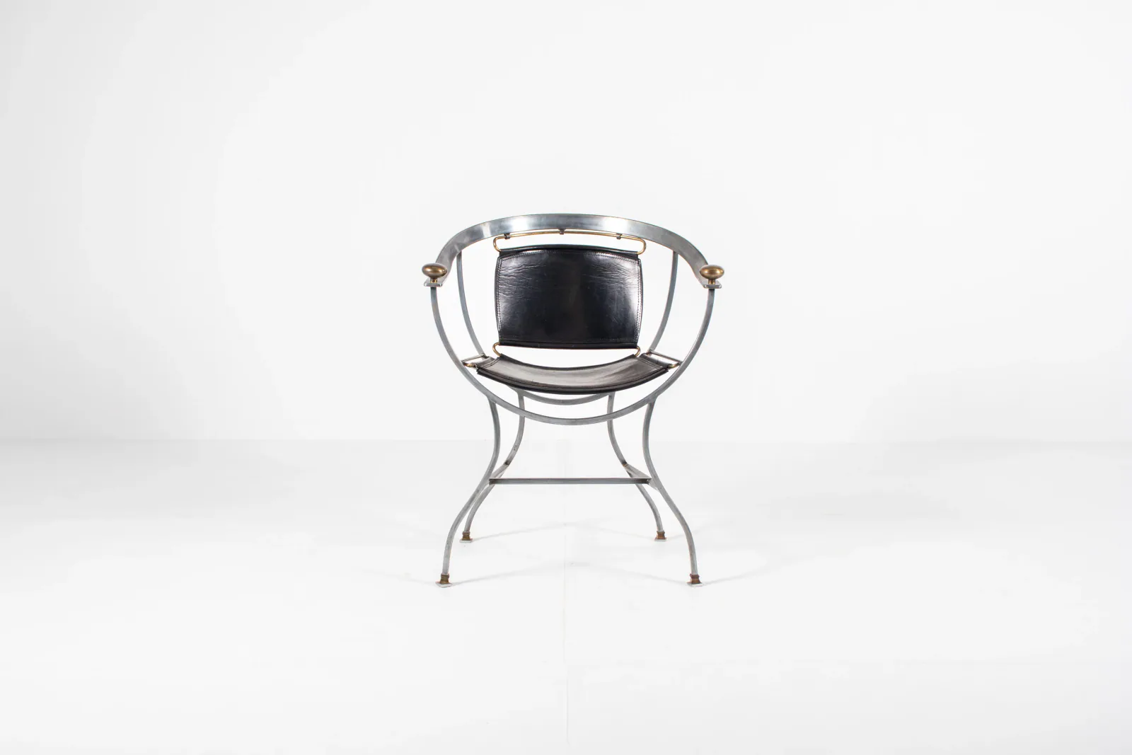 Alberto Orlandi Pompei Armchair in Steel, Bronze and Black Leather