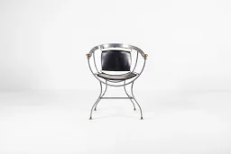 Alberto Orlandi Pompei Armchair in Steel, Bronze and Black Leather