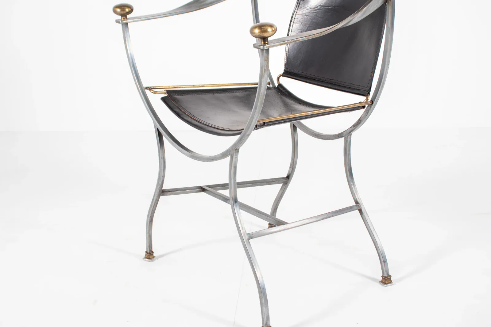 Alberto Orlandi Pompei Armchair in Steel, Bronze and Black Leather