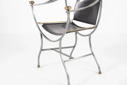 Alberto Orlandi Pompei Armchair in Steel, Bronze and Black Leather