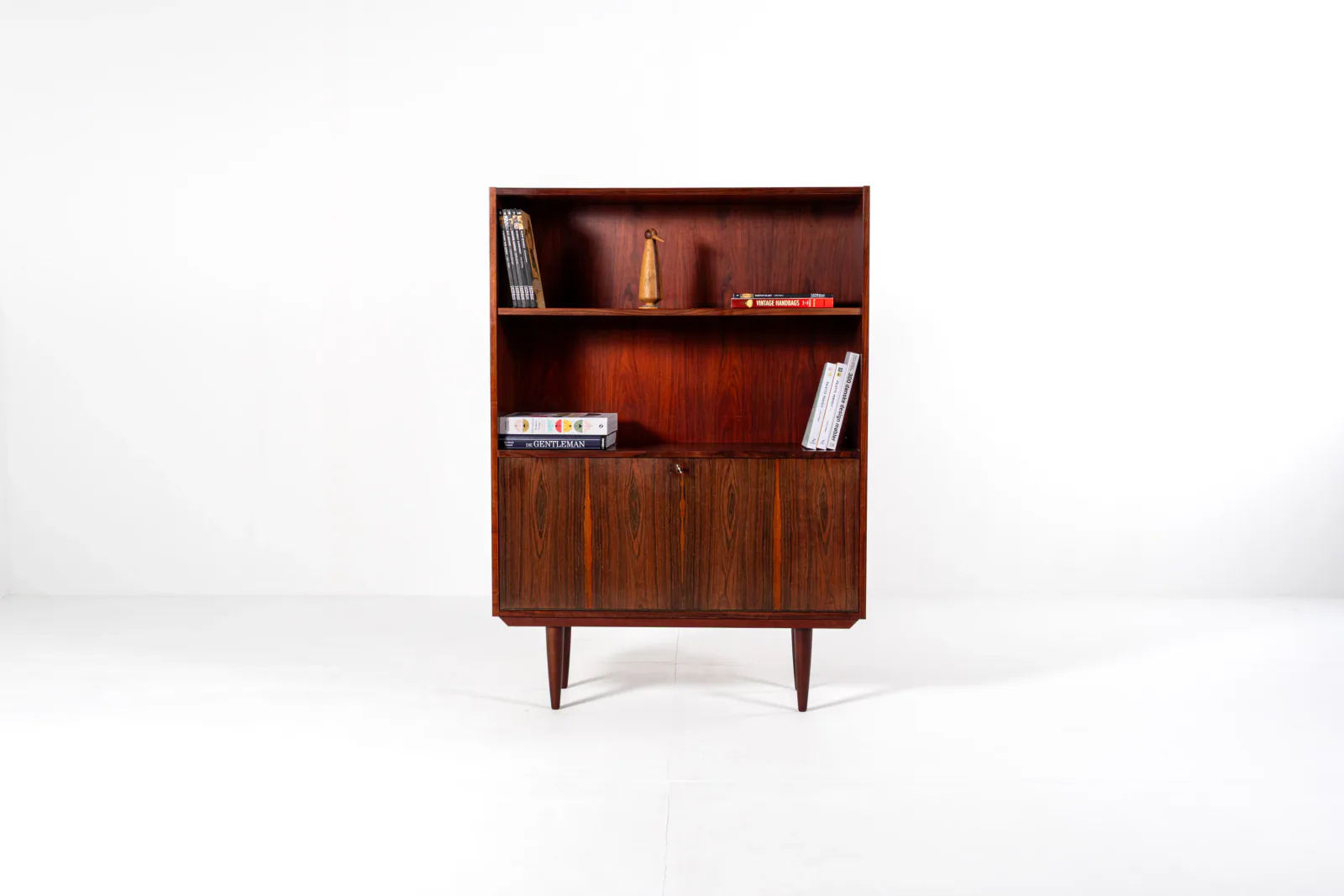 Mid-Century Danish Rosewood Bookcase with Drop-Down Bar Cabinet, 1960s