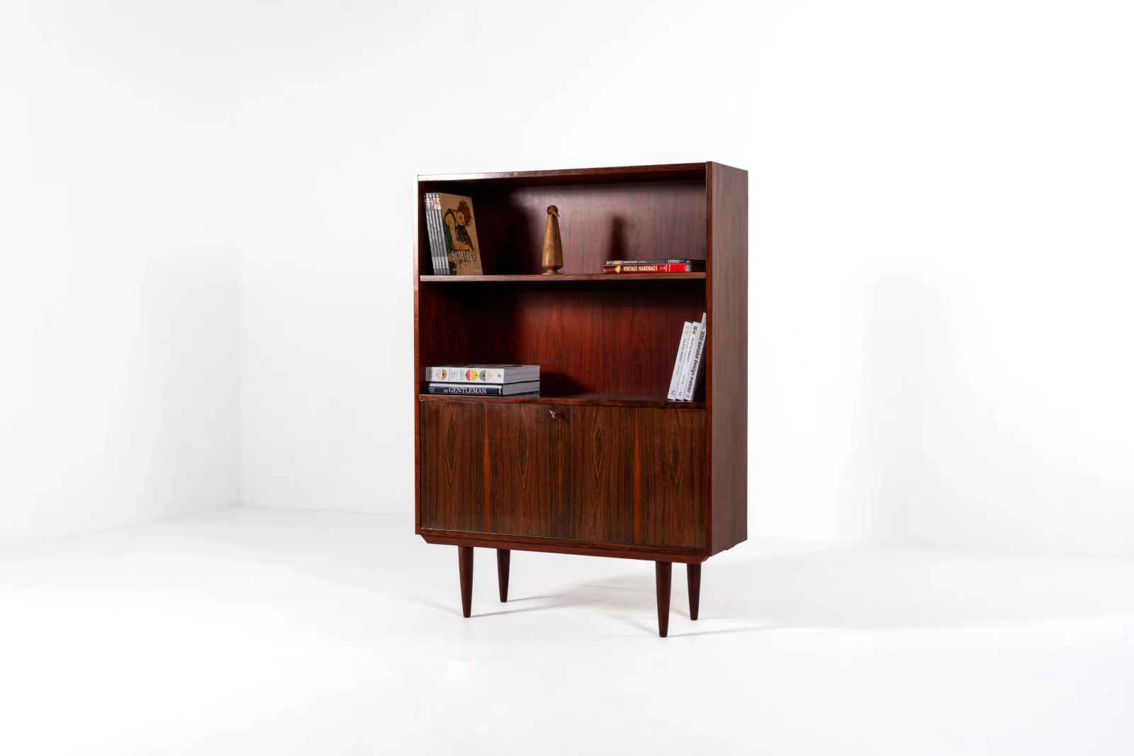 Mid-Century Danish Rosewood Bookcase with Drop-Down Bar Cabinet, 1960s