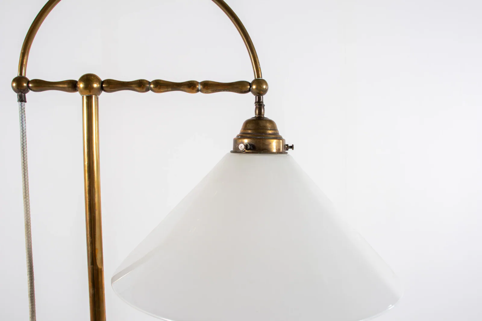 Vintage Brass Floor Lamp with Milk Glass Shade