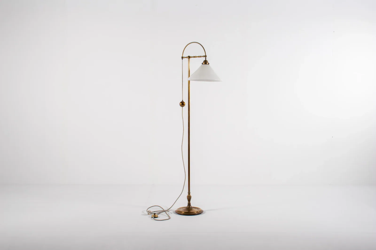 Vintage Brass Floor Lamp with Milk Glass Shade