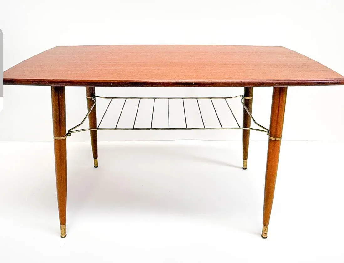 Mid-Century Modern Teak Coffee Table with Brass-Capped Feet