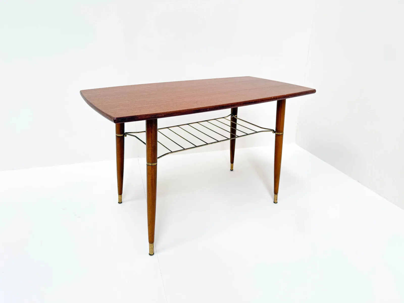 Mid-Century Modern Teak Coffee Table with Brass-Capped Feet