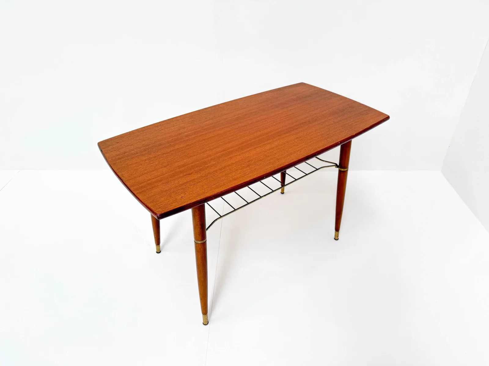 Mid-Century Modern Teak Coffee Table with Brass-Capped Feet