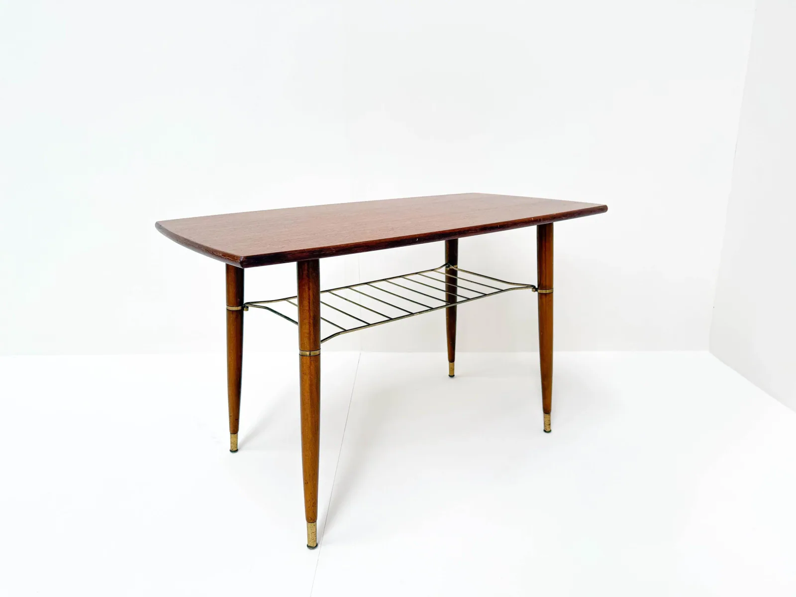 Mid-Century Modern Teak Coffee Table with Brass-Capped Feet