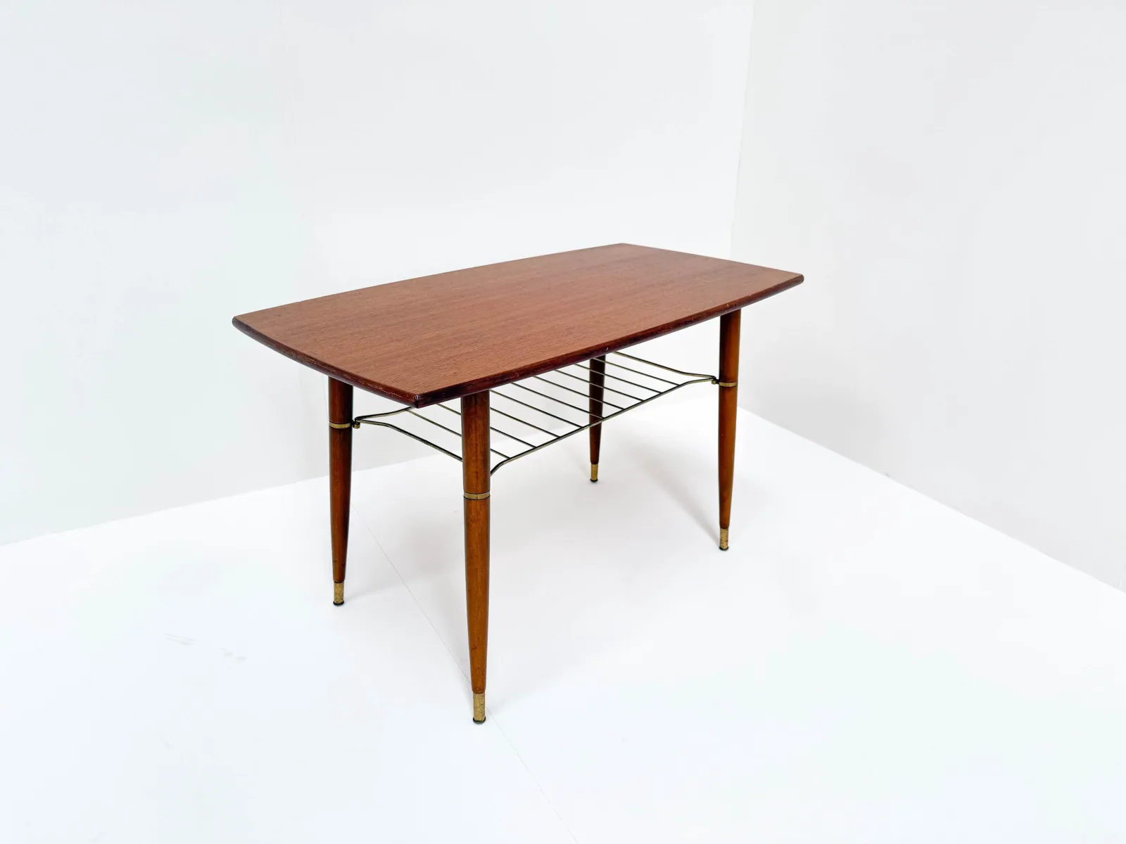 Mid-Century Modern Teak Coffee Table with Brass-Capped Feet
