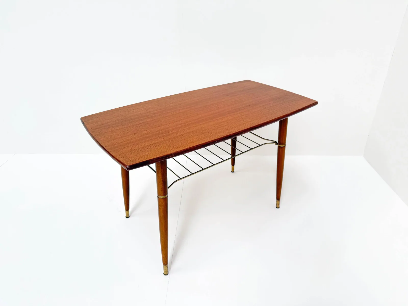 Mid-Century Modern Teak Coffee Table with Brass-Capped Feet