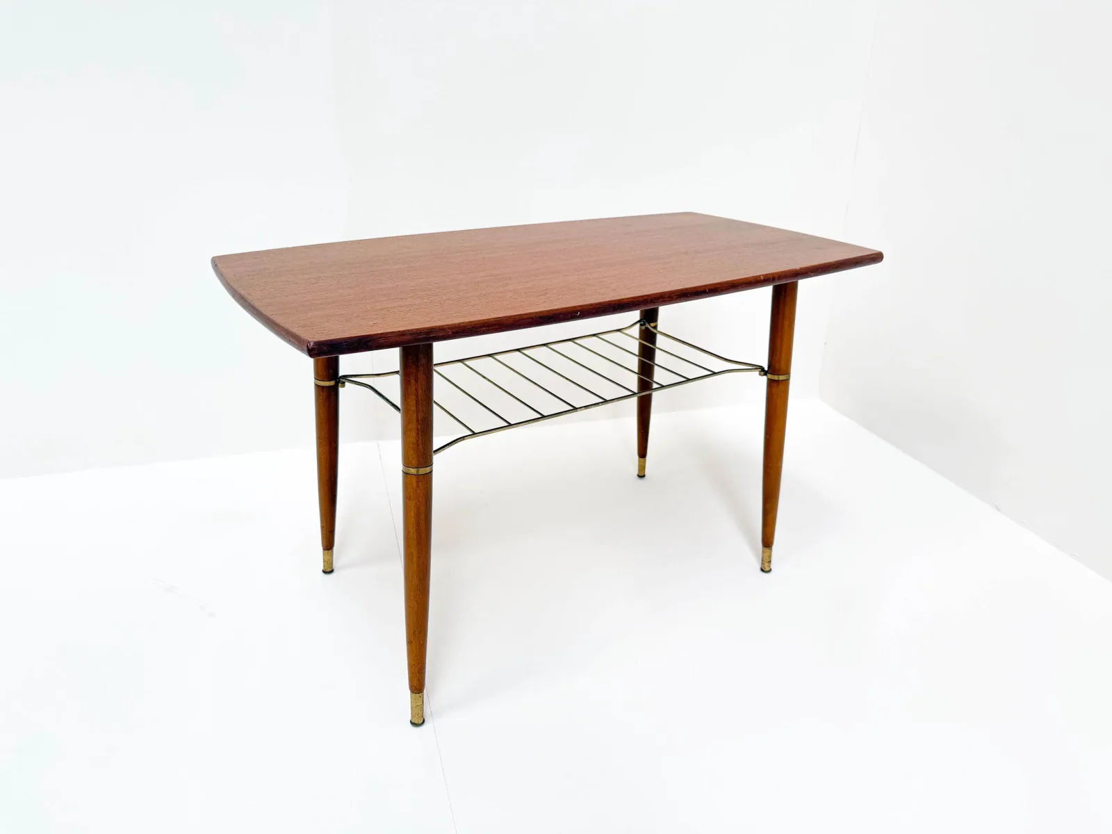 Mid-Century Modern Teak Coffee Table with Brass-Capped Feet
