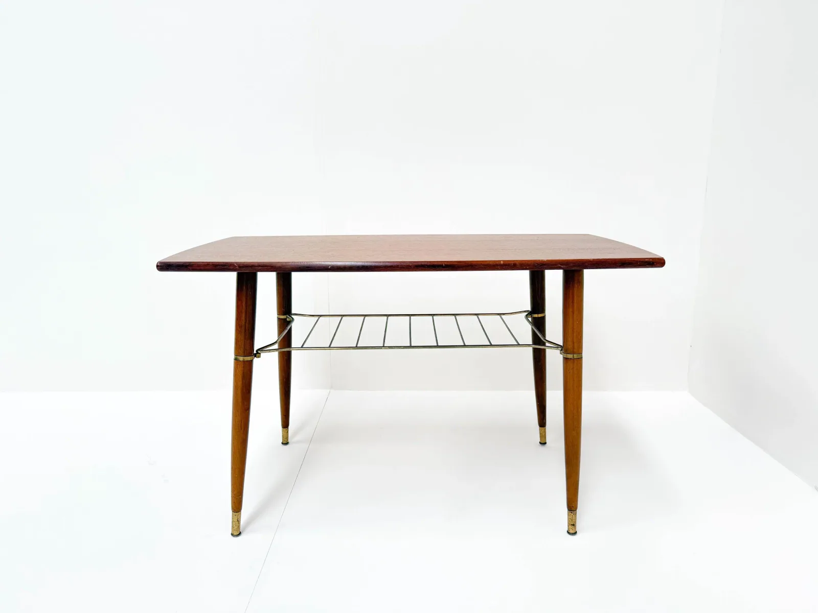 Mid-Century Modern Teak Coffee Table with Brass-Capped Feet