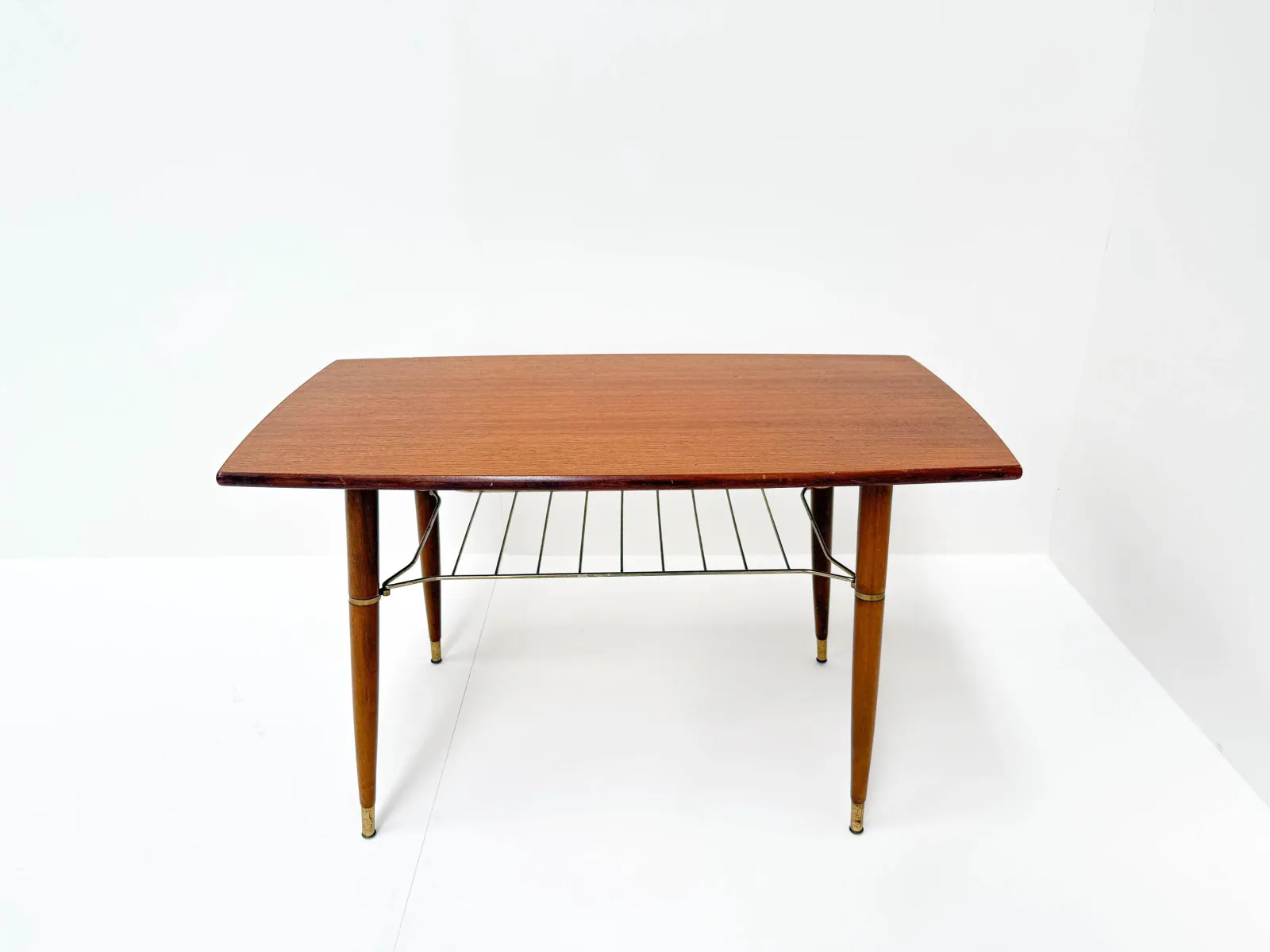 Mid-Century Modern Teak Coffee Table with Brass-Capped Feet