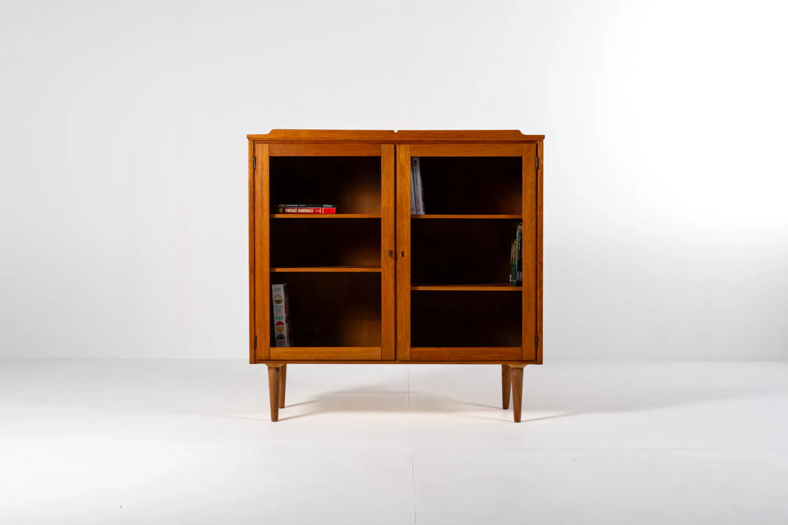 1960s Danish Oak Display Cabinet with Glass Doors