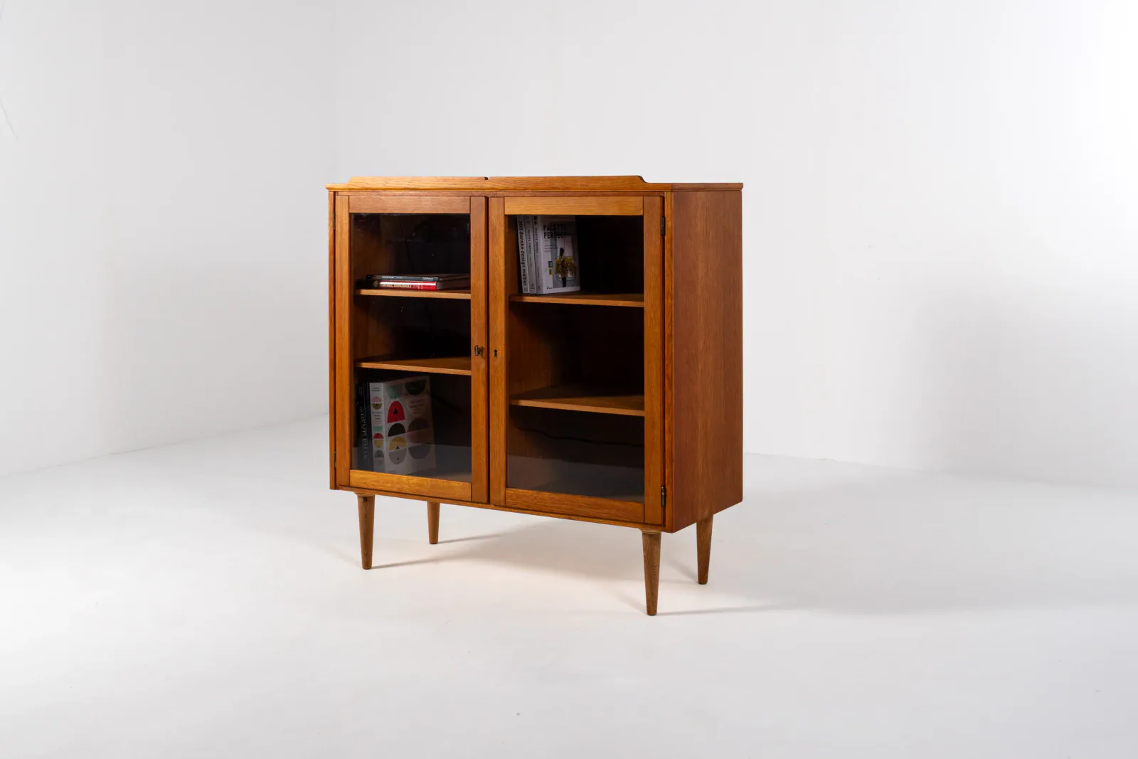 1960s Danish Oak Display Cabinet with Glass Doors