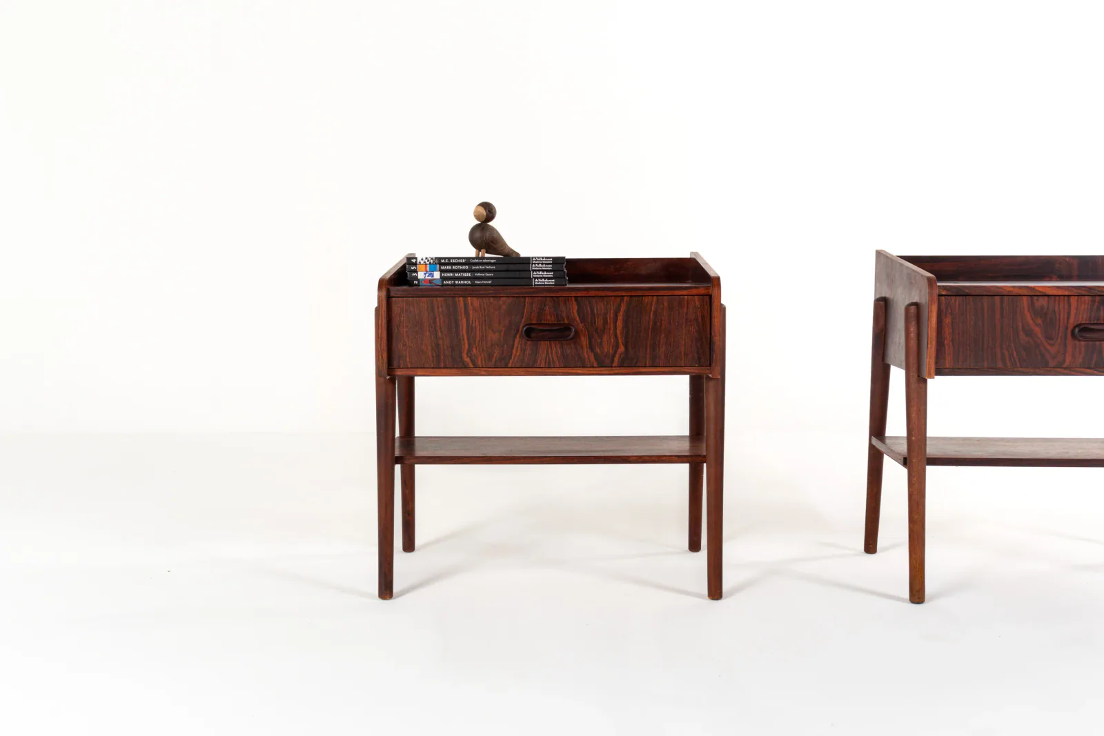 Pair of Danish Mid-Century Rosewood Bedside Tables with Drawer and Shelf, 1960s