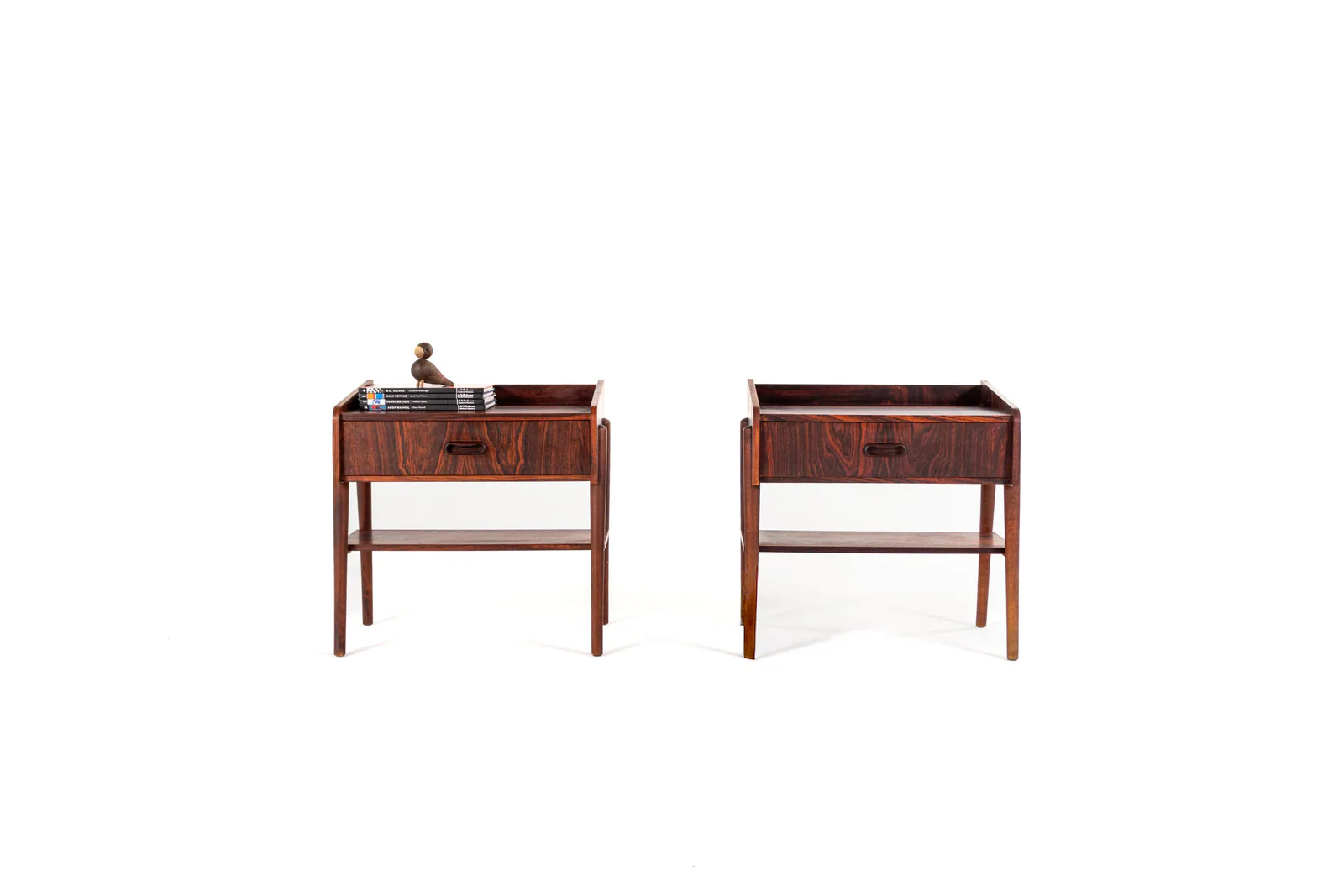 Pair of Danish Mid-Century Rosewood Bedside Tables with Drawer and Shelf, 1960s