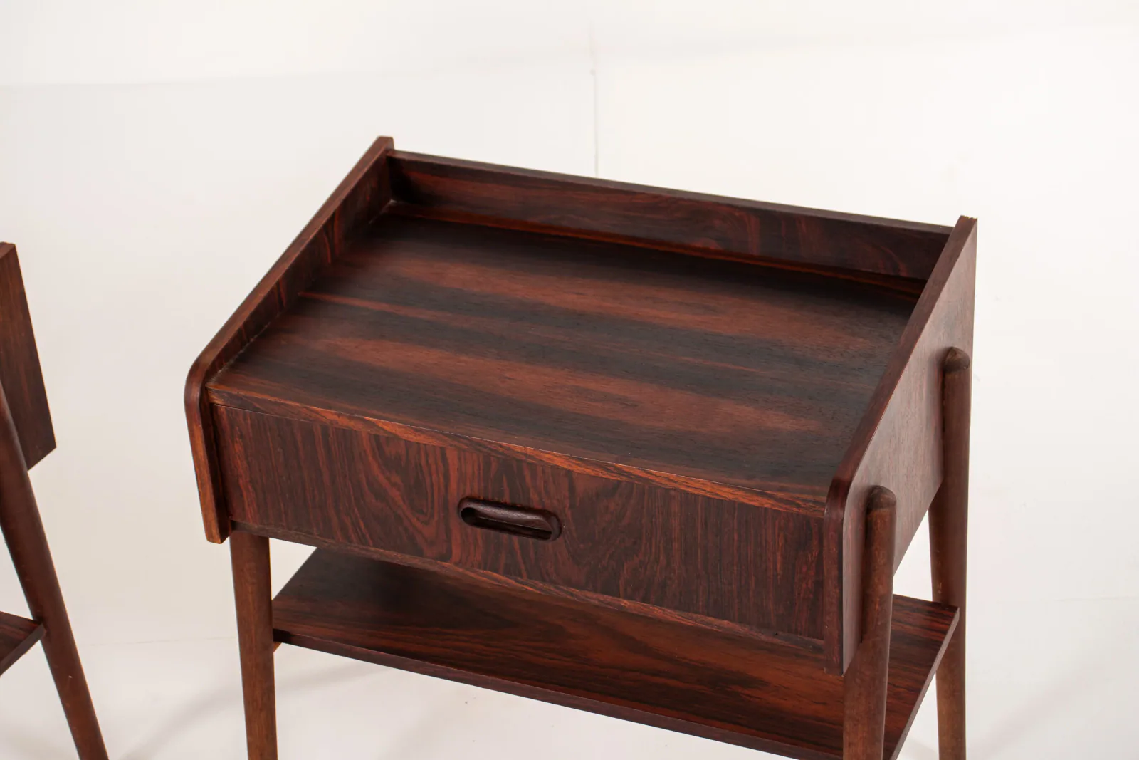 Pair of Danish Mid-Century Rosewood Bedside Tables with Drawer and Shelf, 1960s