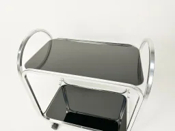 1970s Mid-Century Bar Cart with Black Glass Shelves