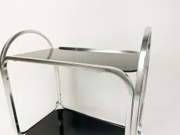 1970s Mid-Century Bar Cart with Black Glass Shelves