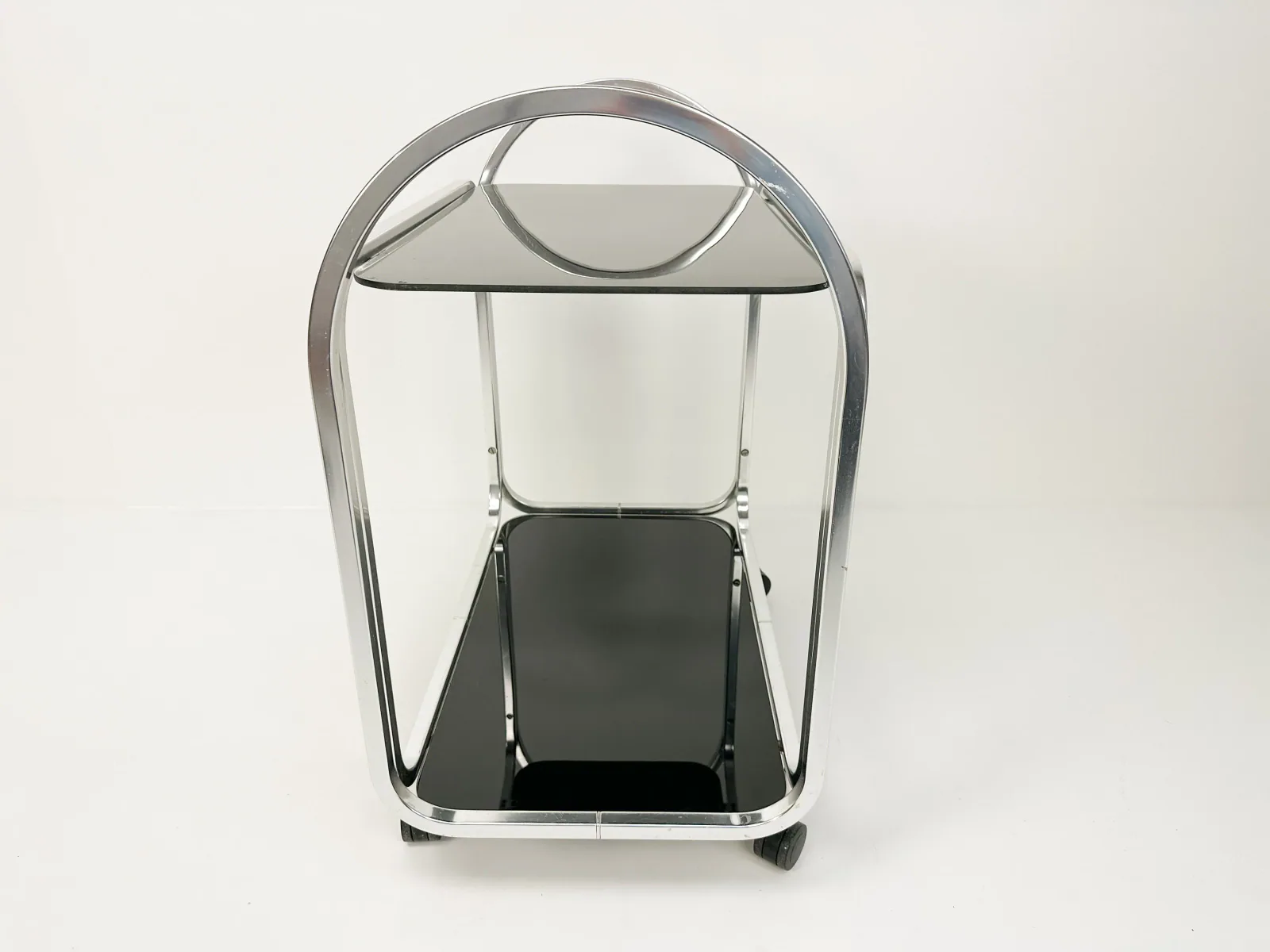 1970s Mid-Century Bar Cart with Black Glass Shelves