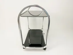 1970s Mid-Century Bar Cart with Black Glass Shelves