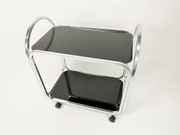 1970s Mid-Century Bar Cart with Black Glass Shelves