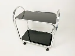 1970s Mid-Century Bar Cart with Black Glass Shelves